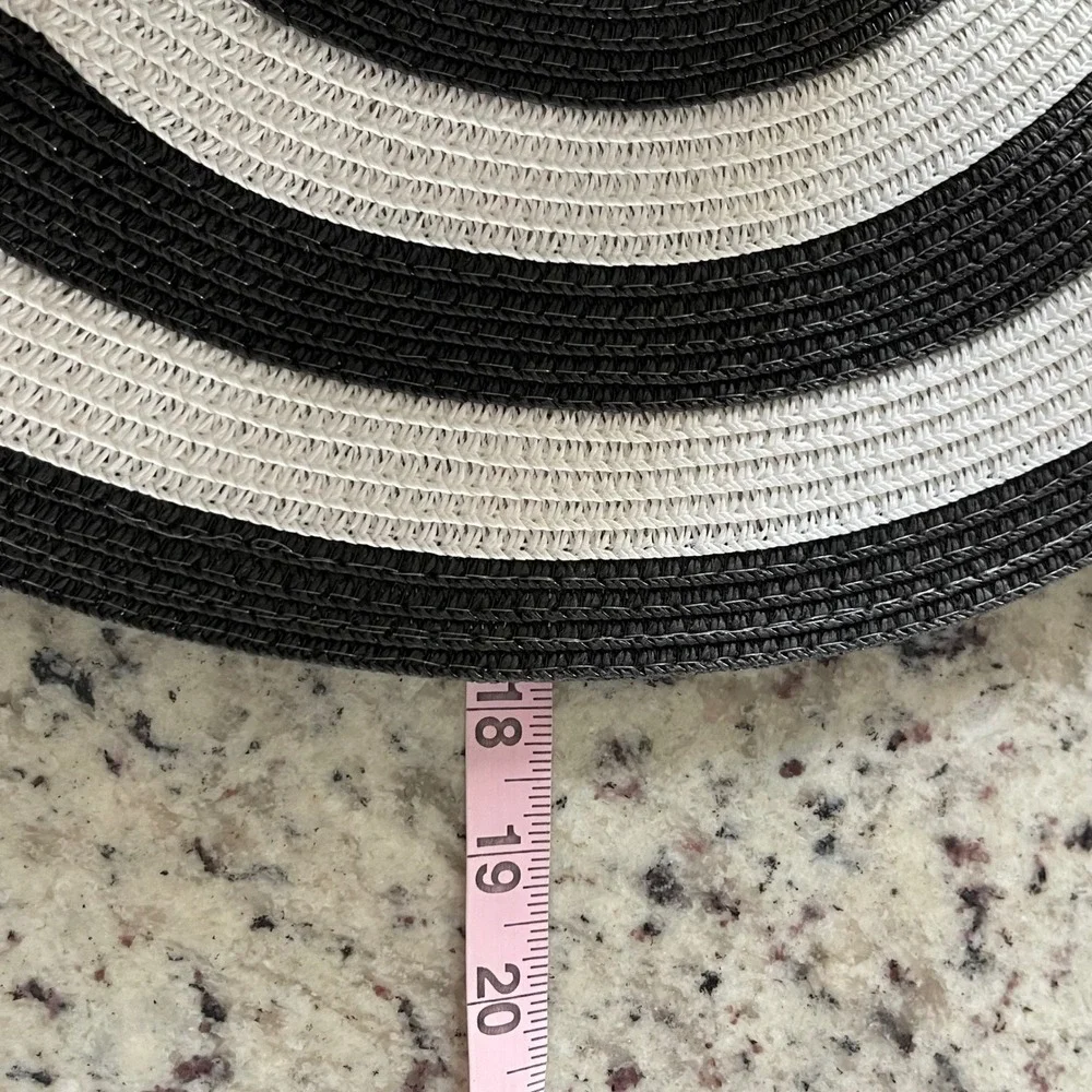 Womens Black White Striped Wide Brim Sun‎ Hat Beach Vacation Floppy